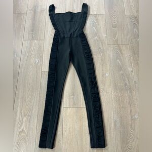 PrettyLittleThing Black Bandage Corset Ruffle Detail Jumpsuit